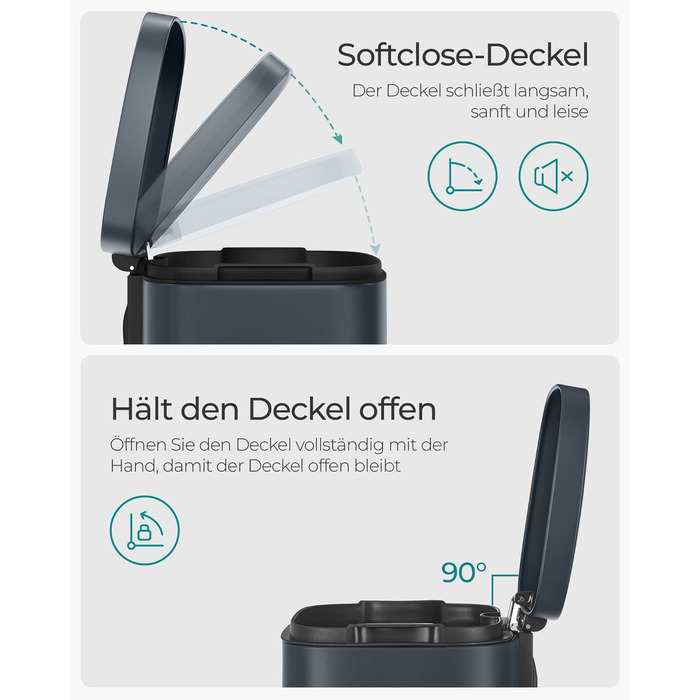 Відро для сміття SONGMICS 30 л з м'яким закриттям, сталеве, з внутрішнім відром, зелене