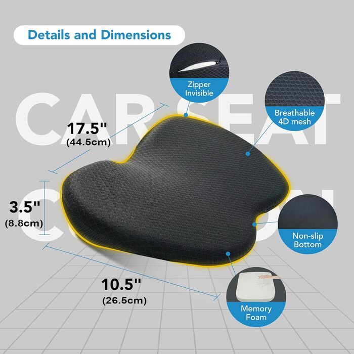 Автоподушка для сидіння Kingphenix: Memory Foam для легкових та вантажних автомобілів – знімає біль при ішіасі та болях у спині – підвищує комфорт водіння – чорна