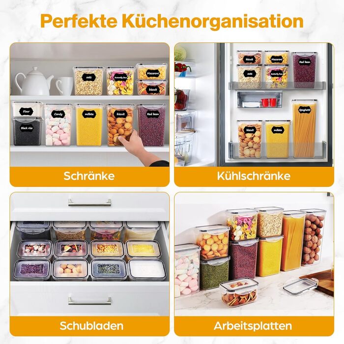 Контейнери для зберігання YASHE 24 шт. з кришкою, герметичні, BPA-free, для сухих продуктів, мюслі, борошна та цукру