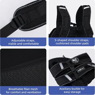 Шлейка-переноска для великих собак Wakytu: переноска-рюкзак для собак з проблемами суглобів, травмами, літніх собак (30-40 кг, XL, чорний)