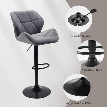 WangPangzi Adjustable Bar Stools 2-Pack with Backrest - Padded Leatherette & Steel Kitchen Bar Chairs with Footrest - for Counter, Kitchen, Hotel, Bar (Black & Dark Gray Velvet)