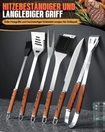 Набір гриль-посуду, 6 предметів, нержавіюча сталь, з сумкою. Професійний набір для гриля, барбекю, кемпінгу