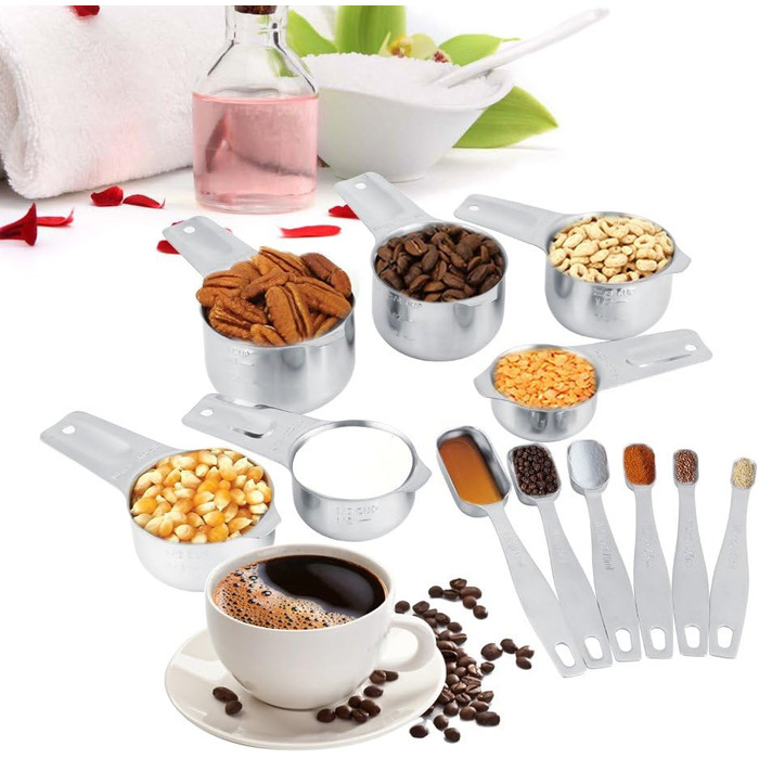 13-Piece Measuring Cup and Spoon Set, High-Quality 304 Stainless Steel, Kitchen Measuring Set for Baking and Cooking