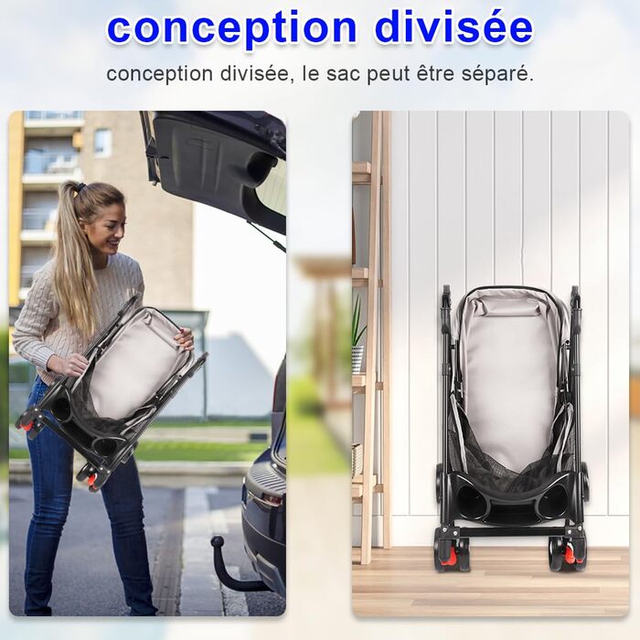 Візок для собак Homewell 2в1, сірий: візок-будка, переноска, з гальмом, 50x70x99 см