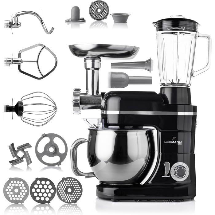 Lehmann Universal Kitchen Machine 3-in-1 Set | Stand Mixer with Planetary Mixing System | Multifunctional Kitchen Machine with Meat Grinder | Includes 1.5L Juice Extractor and 5L Stainless Steel Bowl
