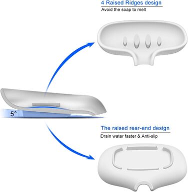Силіконова мильниця SUBEKYU з підставкою для стікання води, 2 шт, білий колір