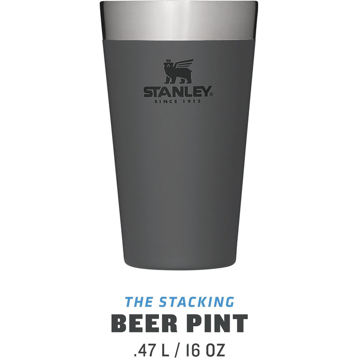 Термокружка Stanley Adventure Stacking Bierkrug 473 мл, нержавіюча сталь, з подвійними стінками, ізольована, без BPA, для зберігання напоїв холодними, 4 години, можна мити в посудомийній машині, колір Charcoal