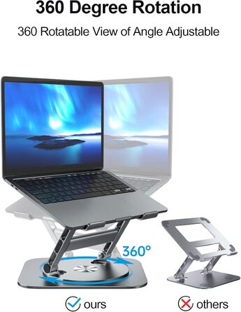 MCHOSE Adjustable Laptop Stand - Ergonomic Aluminum Laptop Riser for Desk - 360° Rotation - Compatible with MacBook Air & 10-17