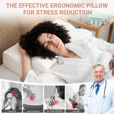 Ортопедична подушка Elviros Memory Foam, ергономічна подушка для шиї, 64x(11,5/13)x40 см (сіра)