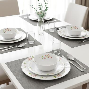 Cello Opalware Dazzle Серія Secret Garden: Набір посуду на 35 позицій | Столовий сервіс з опалу | Білий посуд для 6 осіб