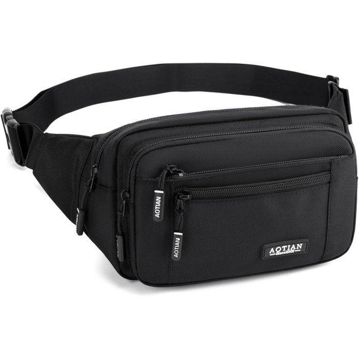 Поясна сумка на пояс для чоловіків та жінок, сумка на пояс з блискавкою, багатофункціональна сумка на стегно, 5 відділень, спортивна сумка на стегно для активного відпочинку, туризму, кемпінгу та велоспорту (#3 Чорний-a)