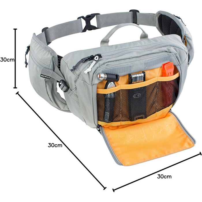 EVOC HIP Pack 3л - поясна сумка, нагрудна сумка, поясний мішечок (3л об'єм, система Airflow Contact, регульований поясний ремінь, система Venti Flap) (Стейнграу, з питною камерою)
