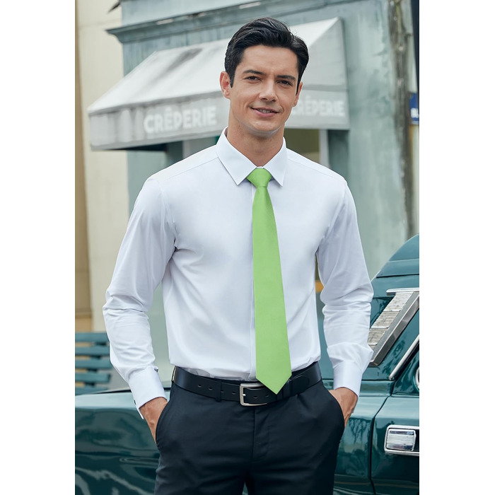 Комплект краватка, хустинка та запонки Hisdern для весілля, однотонний, зелений (Salbei Grün-3)