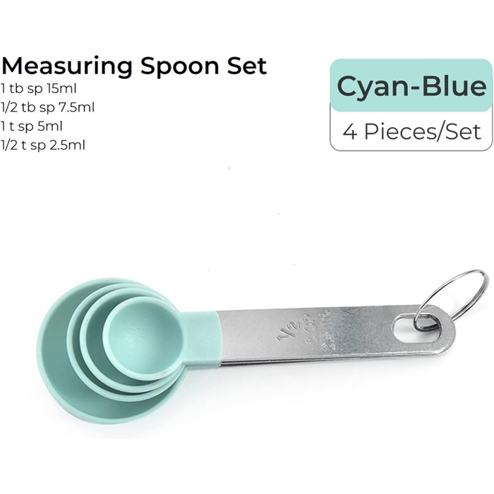 FBHappiness 4-Piece Baking Utensil Set with Kitchen Measuring Spoons, Stainless Steel Handle, Measuring Cups with Scale, Measuring Spoons, Kitchen Helper (Color: 4 Green Cups) (4 Blue Spoons)