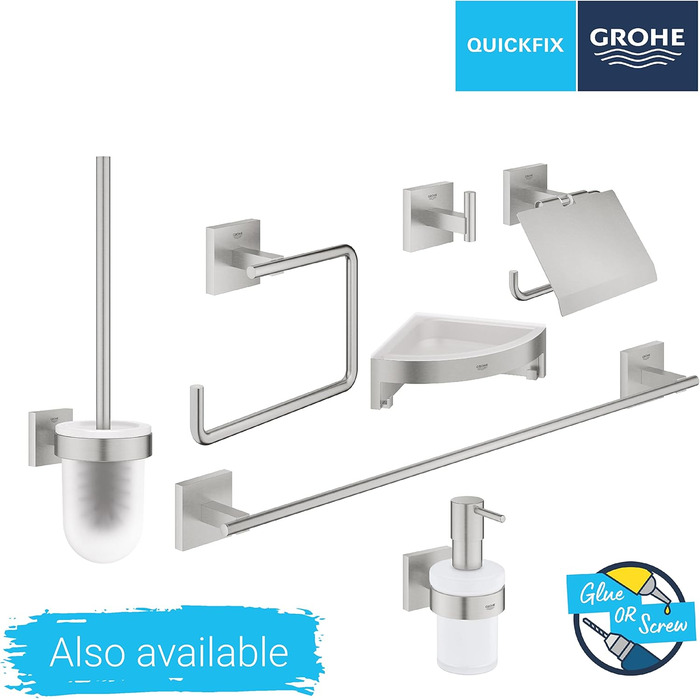Тримач для туалетного паперу з кришкою GROHE Start Cube, приховане кріплення, колір SuperSteel, метал, 41102DC0