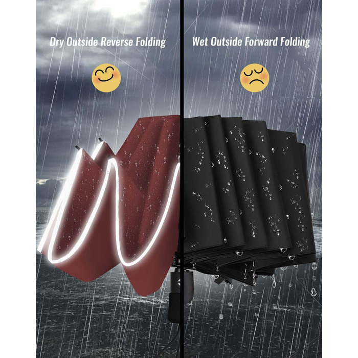 Чакіпі Парасолька велика, стійка до вітру, з відбиваючим покриттям для чоловіків та жінок – автоматичний парасолька-тростина, компактний, для подорожей, 210T покриття, промінь 106 см (Вишневий)