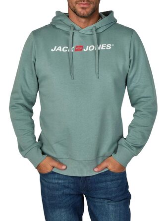 Чоловічий худі Jack & Jones JJMORTY Regular Fit з принтом, колір Trooper (зелений/сірий), розмір S