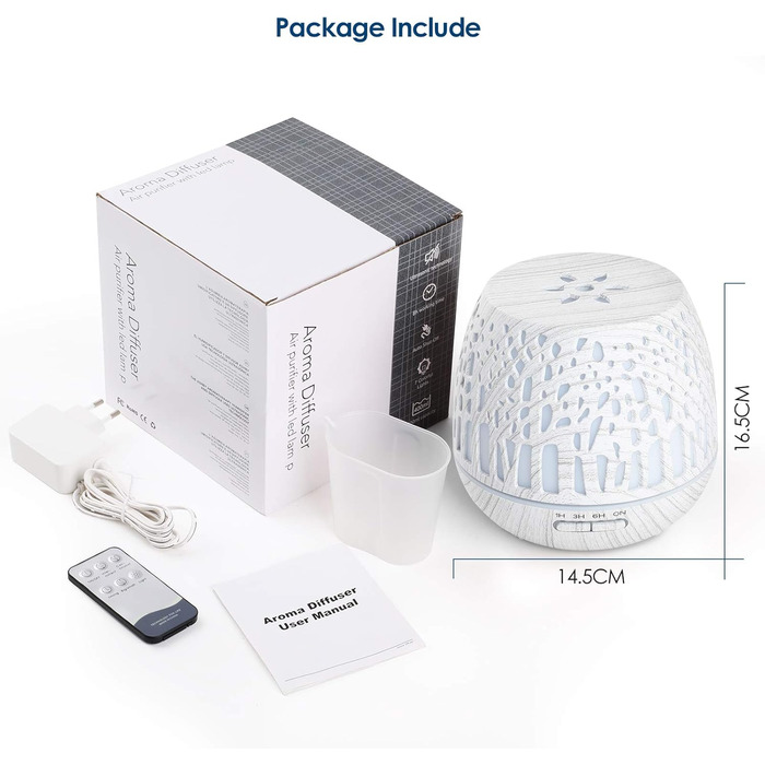 Дифузор Simpeak Aroma 400мл, ультразвуковий дифузор для ефірних олій, ароматерапія, зволожувач повітря з пультом, дерев'яний, колір: світло-коричневий