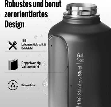 OneTigris Stainless Steel Water Bottle, 1.9L High Capacity, Insulated Sports Bottle for Cycling, Camping, Yoga, Gym, Softair, OD Green, 64oz (Black)