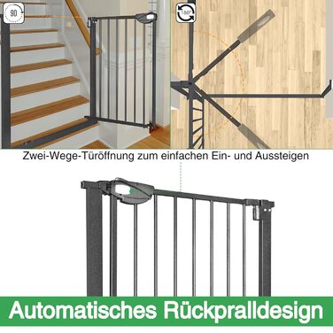 Захист для сходів Subtlety без свердління: сітка для дітей, собак, котів. ABS-пластик, сталеві труби. Автоматичне відключення. Білий (чорний, 75-85см)