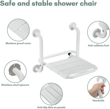 Ansobea Shower Stool for Seniors, Bath Stool, 7-Level Height Adjustable, 41-56 cm, Shower Chair with U-Shaped Hygiene Cutout, Bathroom Stool, Stable for the Shower (Type 6 Foldable Shower Seat)