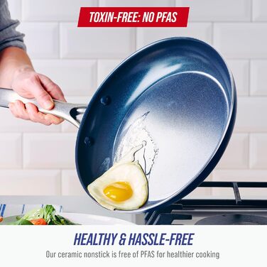 Blue Diamond сковорода з керамічним антипригарним покриттям Diamantstruktur, 26 см, для яєць, без PFAS, для всіх плит (включно з індукцією), миюча в посудомийній машині, для духовки, блакитна