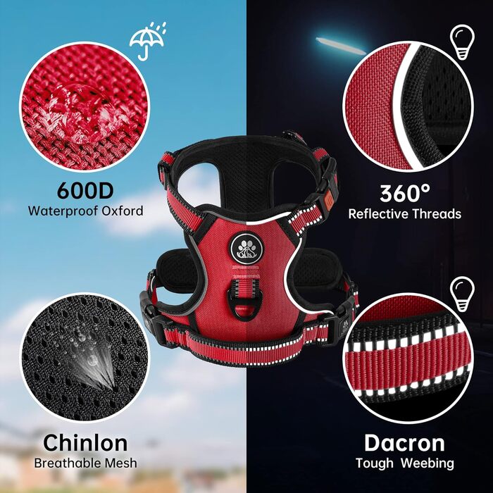 Нашийник для собак середніх порід NESTROAD, розмір M, червоний. Анти-тягнучий нашийник, обхват шиї 33-43 см, обхват грудей 43-64 см. Безпечний нашийник для собак з підкладкою