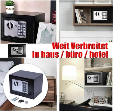 Сейф Tresor з двобічним замком, сталева конструкція, електронний замок та 2 ключі. Підходить для зберігання грошей, ювелірних виробів та цінностей. Об'єм 8.5л, чорний колір