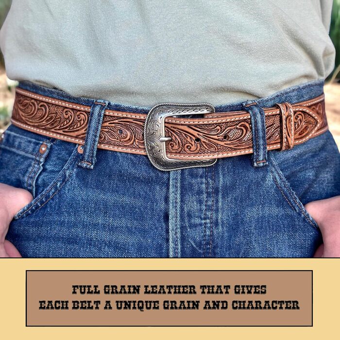 Чоловічий шкіряний ремінь Daniel's Artplanet Westerngürtel, 3,8 см, ручної роботи, з гравіюванням, для талії 48 дюймів (колір: коричневий)