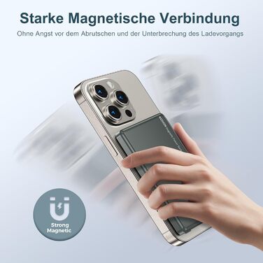 Power Bank NOHON Mag-Safe 5000mAh: Бездротовий акумулятор з магнітним кріпленням, 20W, USB-C, для iPhone 17/16/15/14/13/12 Pro/Pro Max (Грашко-чорний)