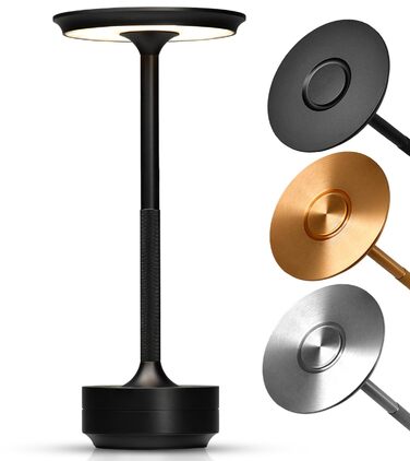 Настільна світлодіодна лампа ELYSIA LED акумуляторна, димована, бездротова, з сенсорним керуванням (IP54), тепле світло (2200K-2700K-3200K), USB-C, алюмінієва, чорна