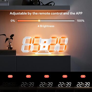 EDUP HOME 3D LED Alarm Clock Digital, 9.7 Inch 7 Colors Silent Snooze USB 12/24 Hour Date Temperature with RGB, APP Control and Remote Control Clock for Bedroom/Living Room/Office