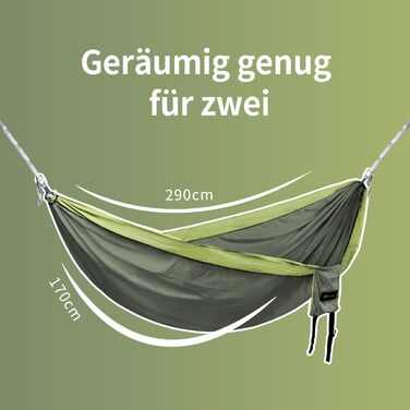 Гамак для відпочинку на відкритому повітрі на 2 особи | 300 кг | Гамак-матеріал нейлон, розмір 290x170 см, колір зелений