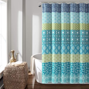 Шторка для душу Lush Decor Bohemian-Streifen, 183x183 см, блакитно-помаранчевий, богемний стиль