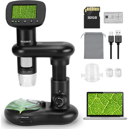 Цифровий мікроскоп WADEO USB HD з 50x-1600x збільшенням, портативна інспекційна камера, кабельне ручне збільшення з 8 LED та стійкою, сумісний з iOS, Android та планшетами (2 дюйми)