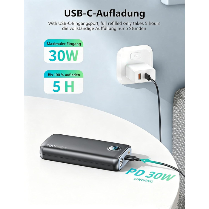 Power Bank 27000mAh 30W PD3.0 QC4.0 рожевий – Зовнішній акумулятор для iPhone, Samsung, iPad