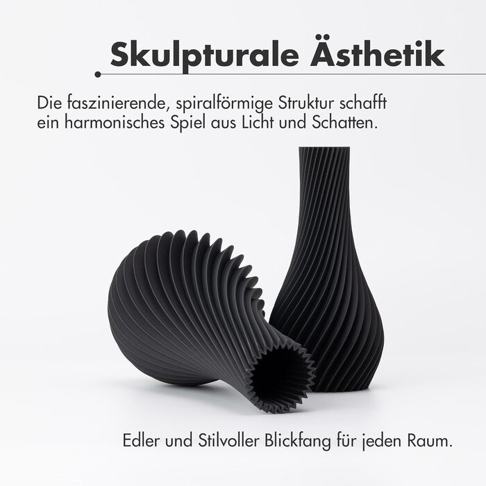 NATUMO ваза 3D 'Longi' – чорна ваза для квітів, сучасний дизайн, міцна, 18 см