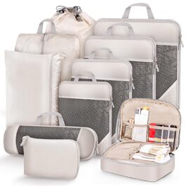 Набір органайзерів для валізи 10 шт. Packing Cubes з компресією, бежевий - органайзери для подорожей, сумки для одягу