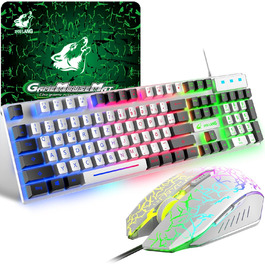 Ігровий набір клавіатури та миші з адаптером, QWERTZ, підсвічування, 6 клавіш, миша 2400 DPI, килимок для миші, USB, ергономічний дизайн, сумісний з PS4, Xbox, Switch, чорний