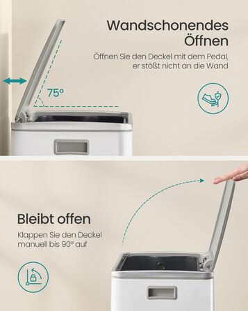 Відро для сміття SONGMICS 50 л, нержавіюча сталь, знімний внутрішній відро, Soft-Close, білий (LTB595E01)