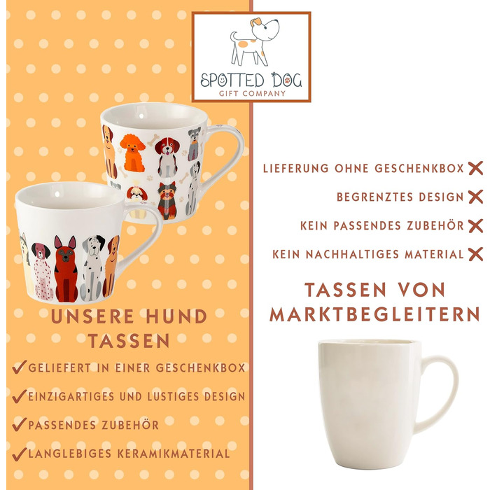 SPOTTED DOG GIFT COMPANY Coffee Mug with Dog Motif, Ceramic Mug Set, Cute Coffee Cups, Dog Kitchen Accessories, Gifts for Dog Lovers, Dog Mom, 2 x 380ml