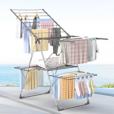 Сушарка для білизни Innotic - розкладна, портативна, з 4 крилами, регульована по висоті (сірий)