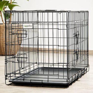 Складана переносна собача будка Zooprinz з міцної сталі – клітка для собак з 2 дверцятами, піддон, ручка для транспортування, 4 розміри (92,5 x 57,5 x 64 см)