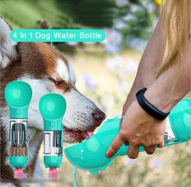 Подорожній набір для собак: миска, пляшка та диспенсер для корму (350 мл, блакитний)