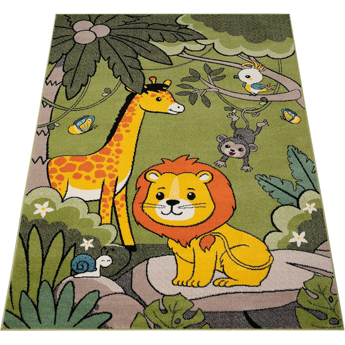 Paco Home Children's Rug Play Rug Jungle Animals Palm Trees MONKEY Elephant Giraffe Lion Green, Size: 80x150 cm