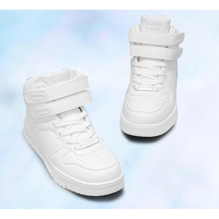 Жіночі баскетбольні черевики Lucky Step з кріпленням на липучці - стильні кросівки з екошкіри (37 EU, Білий)