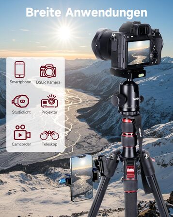 Штатив Rollei Compact Traveler No.1 143см з кульковою головкою: легкий, компактний, сумісний з Arca Swiss, для DSLR та смартфонів (алюміній, чорно-червоний)
