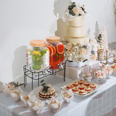 2 x 4-літрові диспенсери для напоїв зі стійкою, скляні диспенсери для напоїв з нержавіючою сталею, для газованої води, лимонаду, домашніх напоїв, вечірок, свят