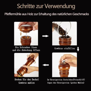Двокомпозитна млинка для солі та перцю з дерева з підставкою, набір великих подрібнювачів спецій з регульованим керамічним механізмом для солі та перцю (21 см)