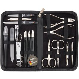 Набір манікюру та педикюру DREI SCHWERTER 'Cinisello' - 16 предметів | Чорний кейс з якісного шкірозамінника для догляду за руками та ногами. В комплекті: ножиці, кусачки, пінцет та багато іншого.